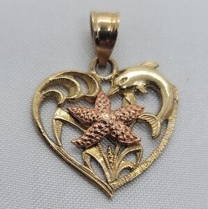 14k Dolphin & Starfish Pendant Charm